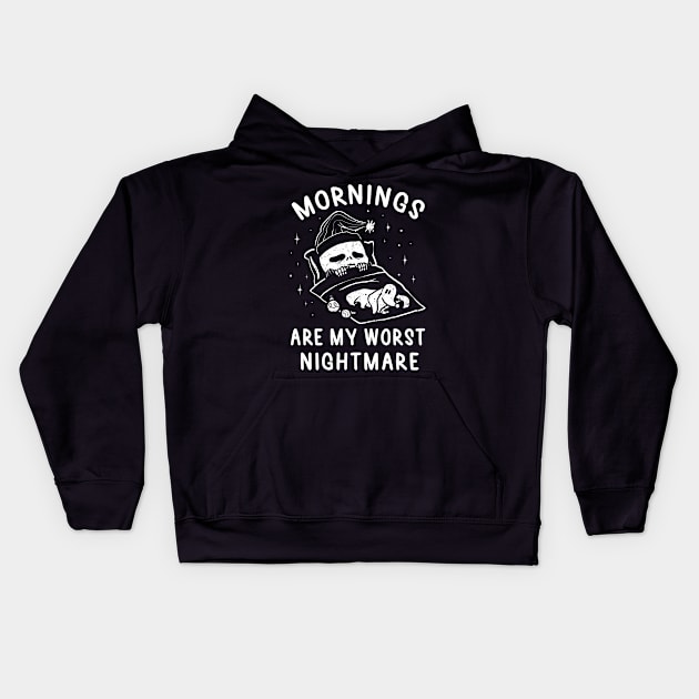 Mornings Are My Worst Nightmare - Funny Horror Gift Kids Hoodie by eduely